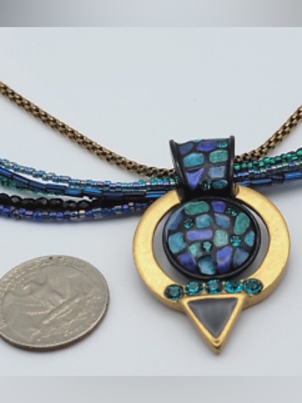 Chico's Blue-Green Multi-Strand Pendant Necklace - Picture 7 of 7